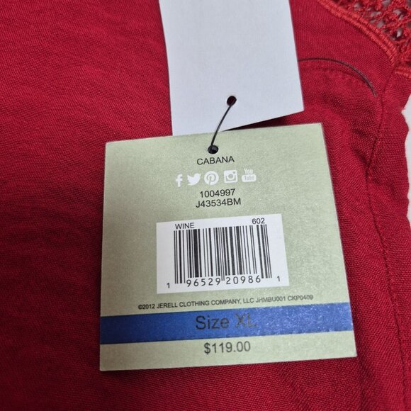 John Mark Tunic Top Women's  Size XL Cabana Wine Lace  Relaxed Fit Red (53) - Picture 14 of 14